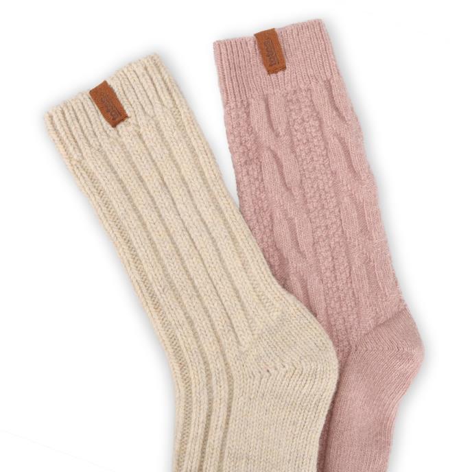 totes toasties® Ladies Chunky Twist Wool Boot Socks (Twin Pack) Oat / Lilac Extra Image 5